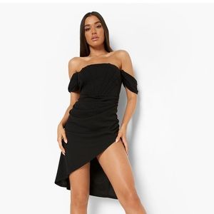 BLACK DRAPED CORSET DETAIL MIDI DRESS. NEVER WORN.